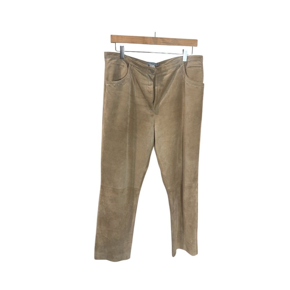 Vintage ITW Women's Size 14 Beige‎ Suede Leather Straight Leg Pants Preppy
